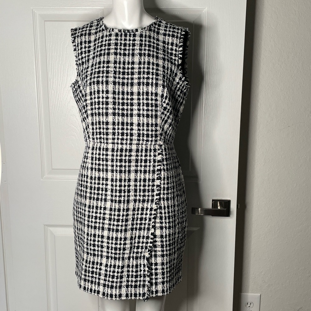 Ann Taylor Black and White Plaid Knit Tweed Tank Mini Dress